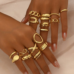 16-Piece Adjustable Geometric Ring Set