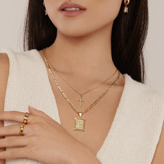 2-Piece 14K Initial & Cross Necklace Set