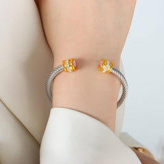 Personalized Birthstone Ends Twist Cuff Bracelets