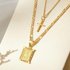 14K Initial Necklace + FREE Cross Necklace