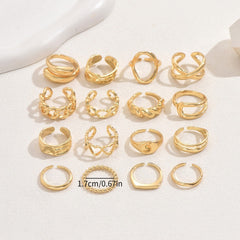 16-Piece Adjustable Geometric Ring Set