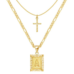 2-Piece 14K Initial & Cross Necklace Set