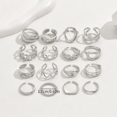 16-Piece Adjustable Geometric Ring Set