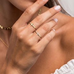 2-Piece Classy & Diamond Accented Cross Rings
