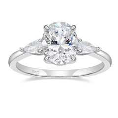 Sterling Silver Elegant Pear Accented Oval Brilliant Cut Ring