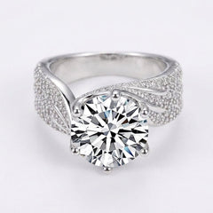 Elegant Wave Pave Shoulder Solitaire Ring