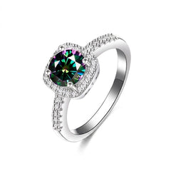 Peacock Blue Square Halo Ring