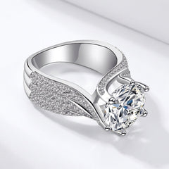 Elegant Wave Pave Shoulder Solitaire Ring