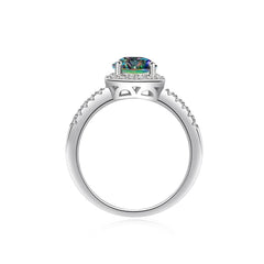 Peacock Blue Square Halo Ring