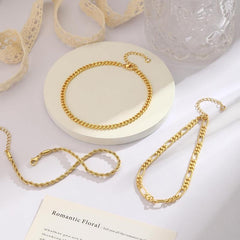 14K 3-Piece Classic Chains Anklet Stack