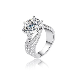 Elegant Wave Pave Shoulder Solitaire Ring