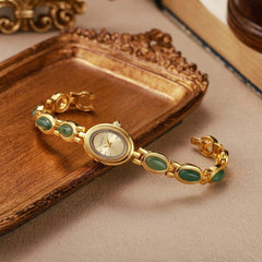 Feminine Oval Jade Band Watch