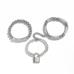 3-Piece Chunky Lock & Toggle Clasp Bracelet Stack