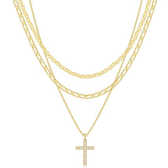 3-Piece 14K Layered Cross Necklace Stack