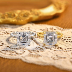 Sterling Silver Asscher Cut Moissanite Ring