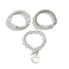 3-Piece Chunky Lock & Toggle Clasp Bracelet Stack