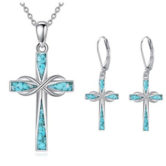 Turquoise Accented Infinity Cross Faith Necklace