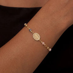 14K Beaded Cross & Virgin Mary Energy Bracelets