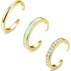 3-Piece 14K Opal Toe Rings