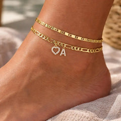 2-Piece 14K Letter Initial & Diamond Heart Anklet