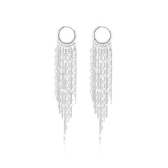 14K Tassel Chain Hoop Earrings