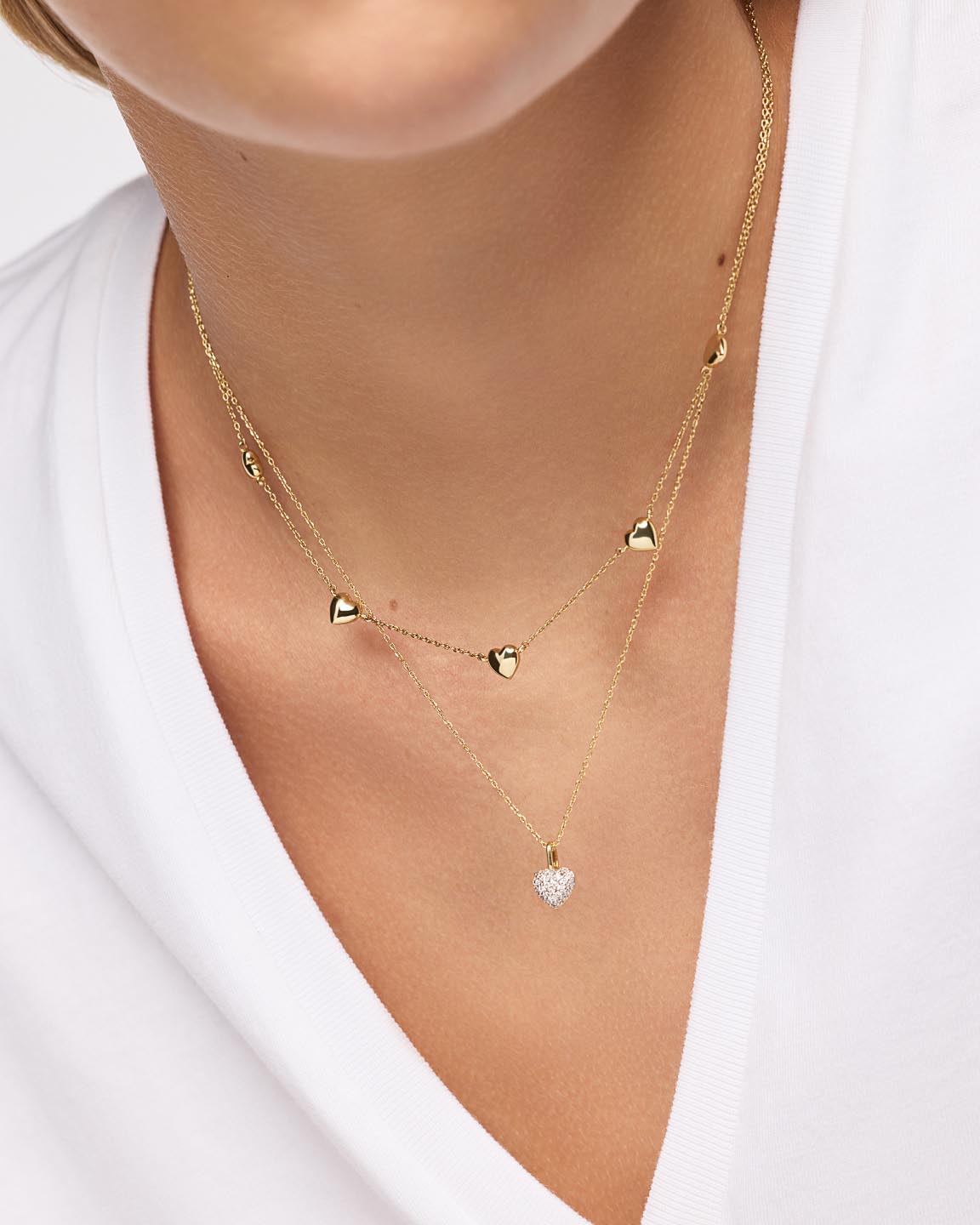 Heart Necklace - Lev Mini Pave Station Necklace