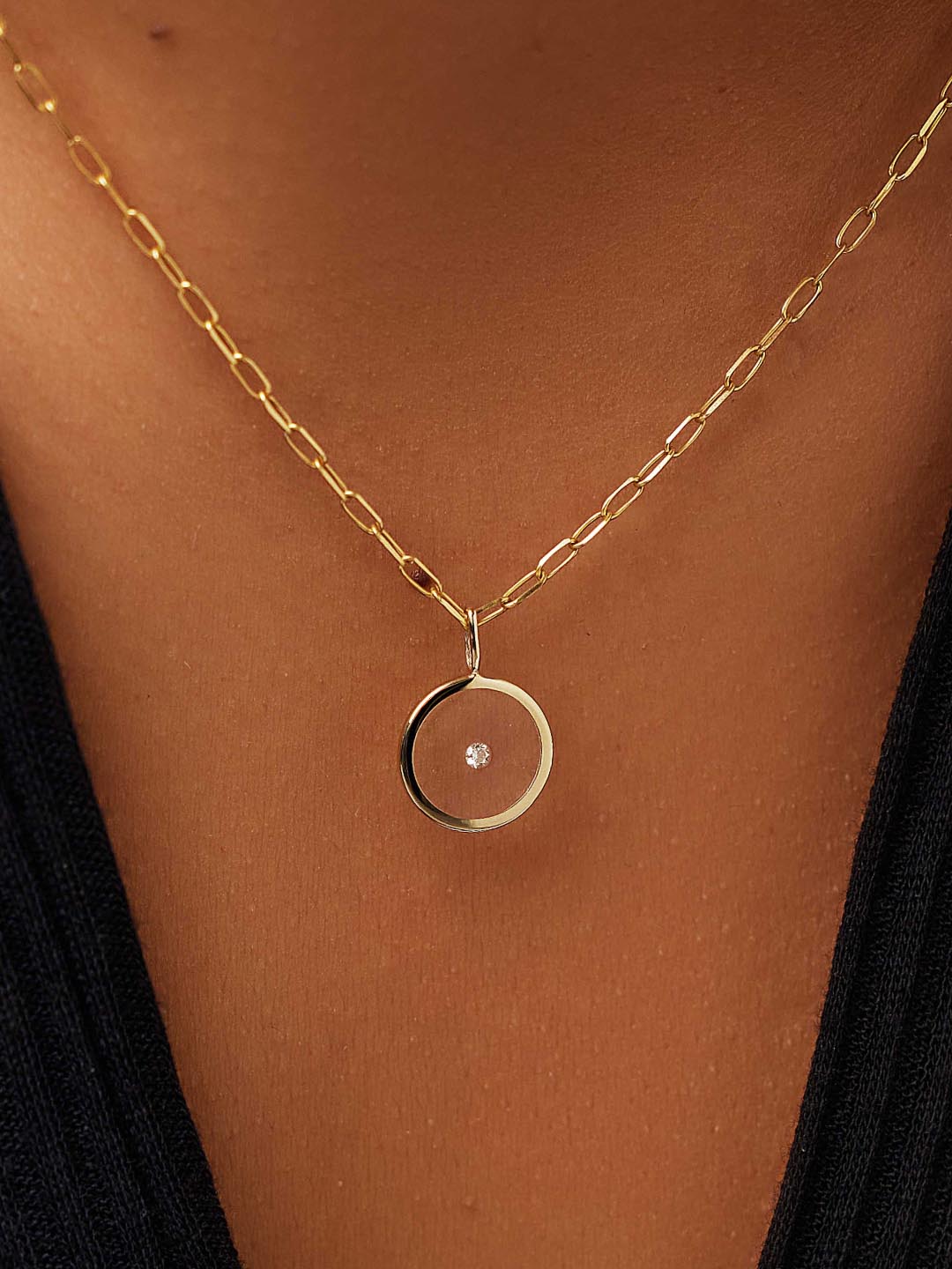 Gold Pendant - Floating Diamond Charm
