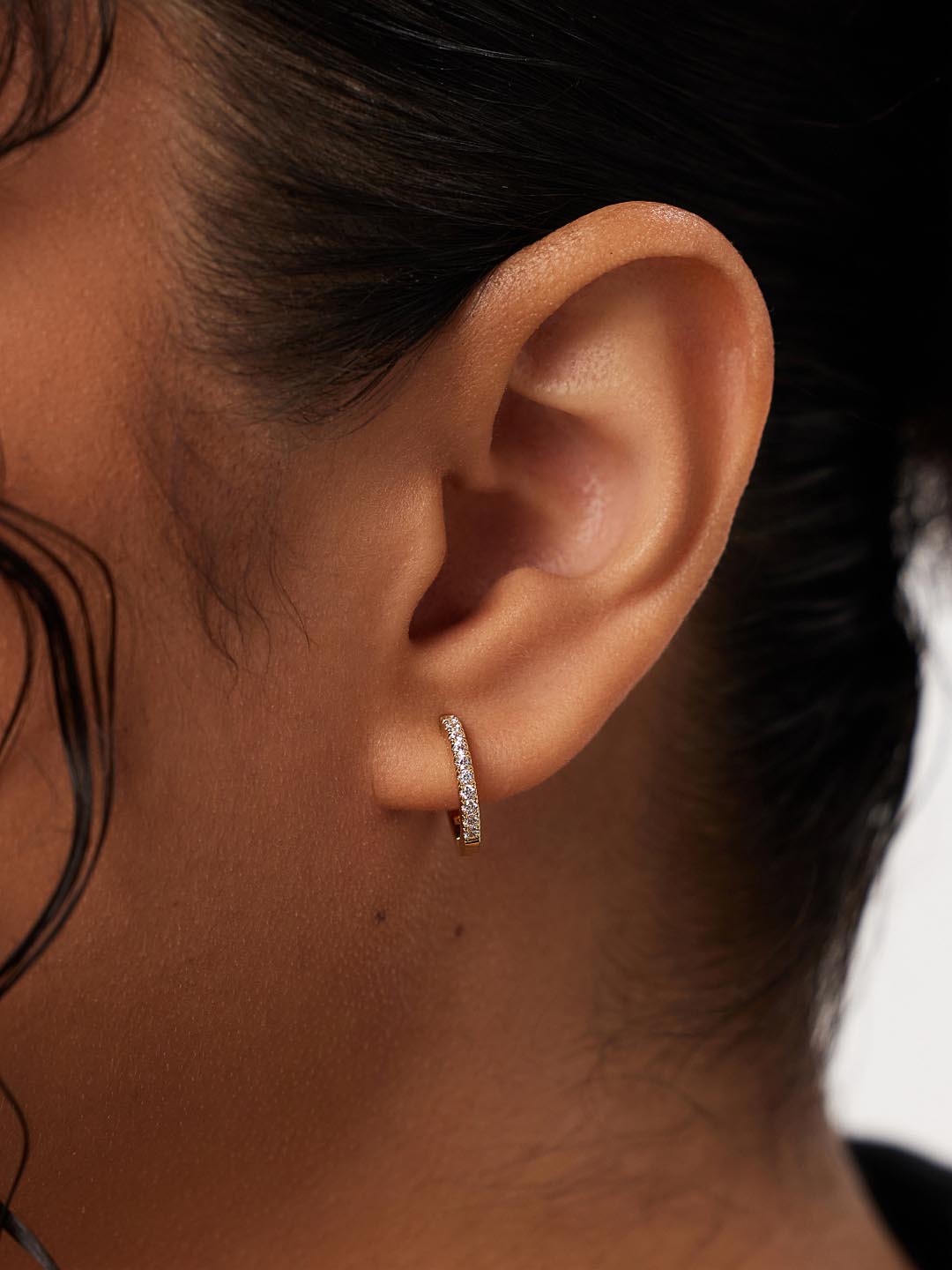 Gold Huggie Hoop Earrings - Pave Huggie Hoops