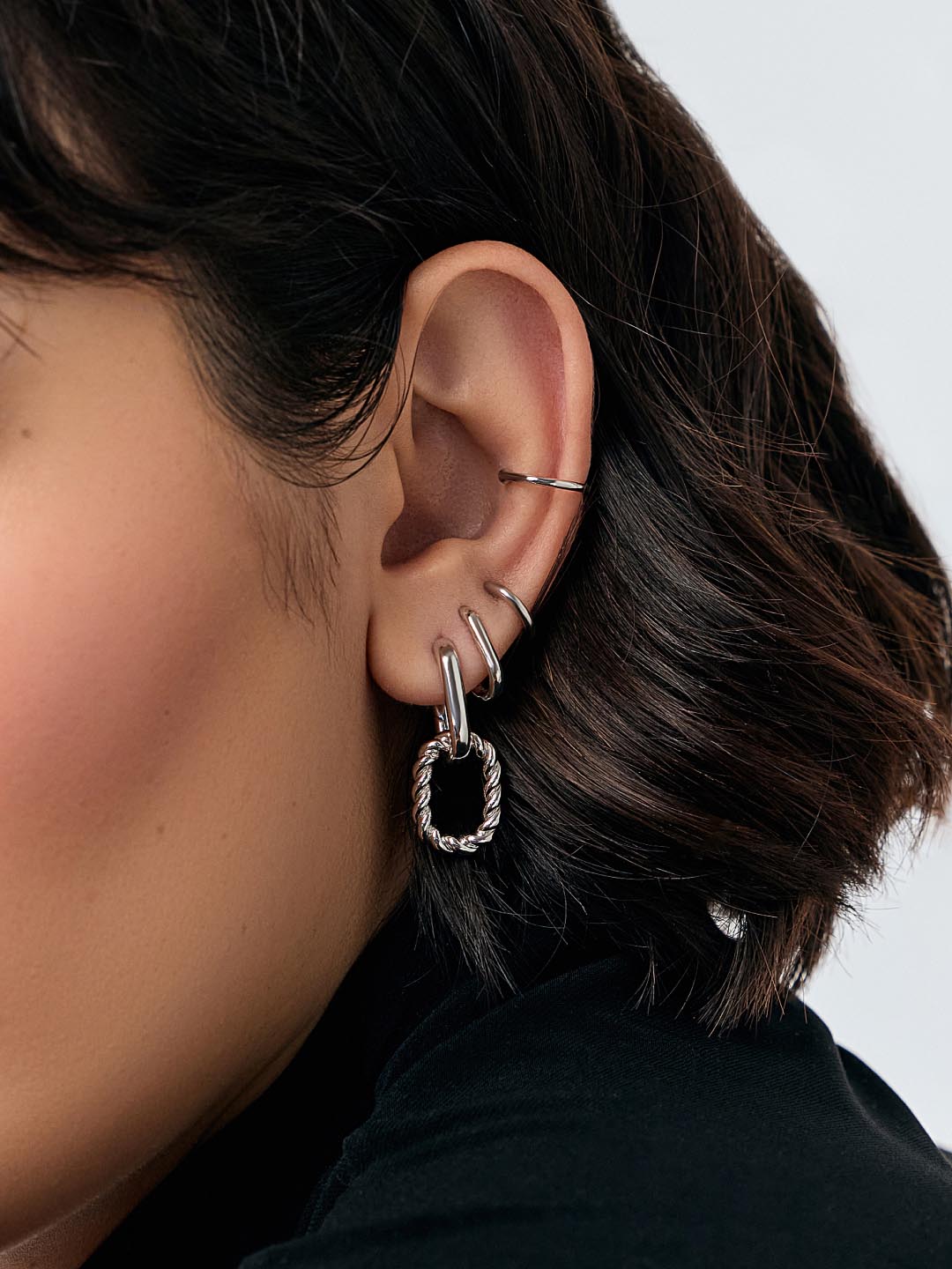 Double Hoop Earrings - Ash Double Marble Blue