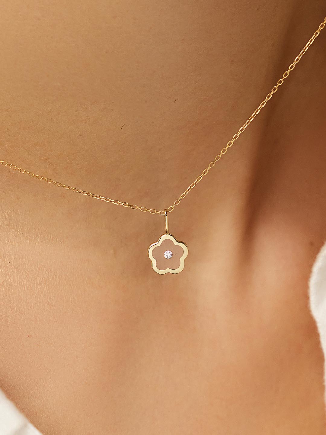 Gold Pendant - Floating Diamond Charm