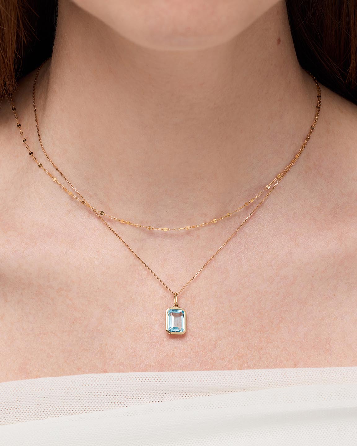 Solid Yellow Gold - Blue Topaz Spritz Necklace
