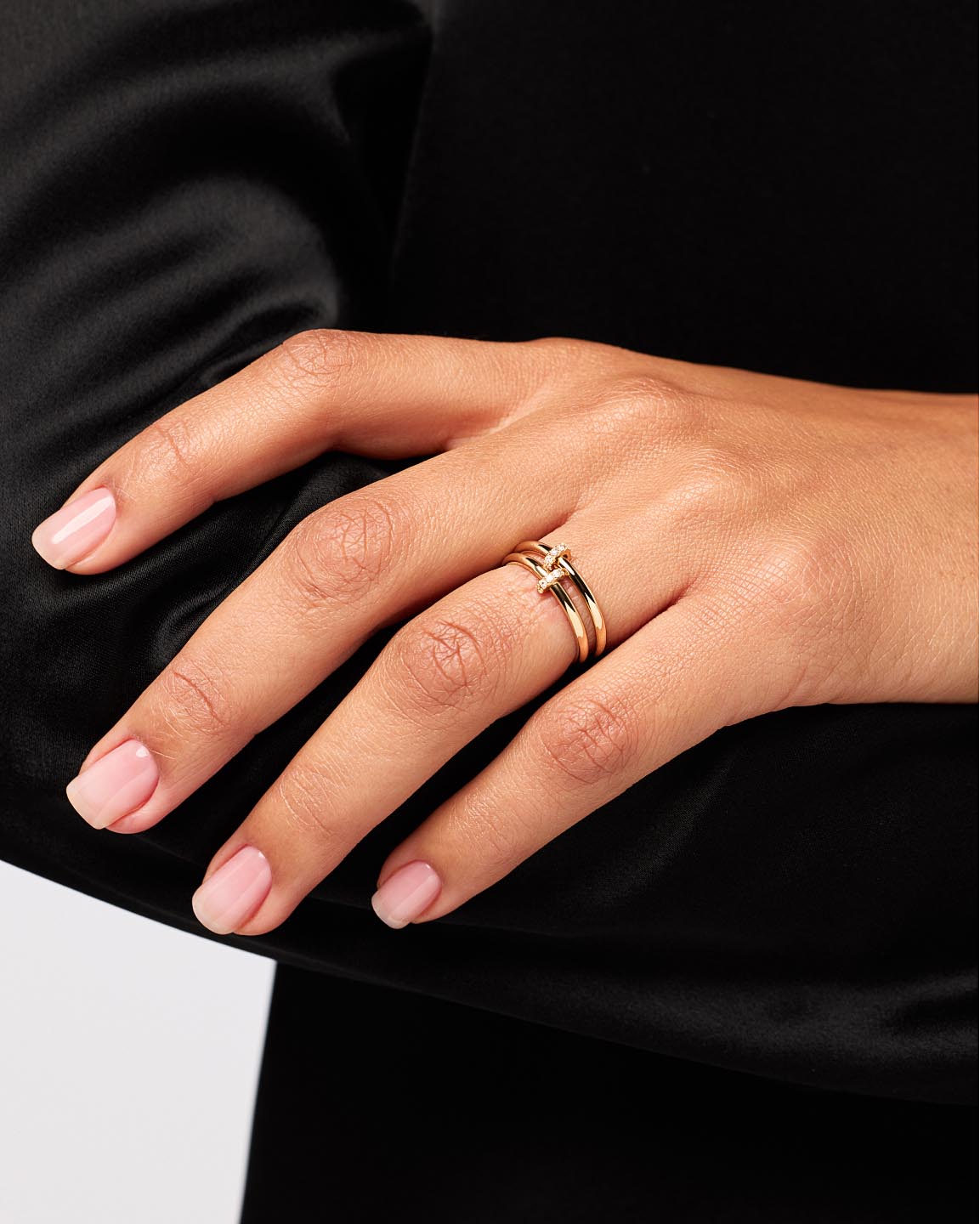 Solid Yellow Gold - Double Diamond Link Ring