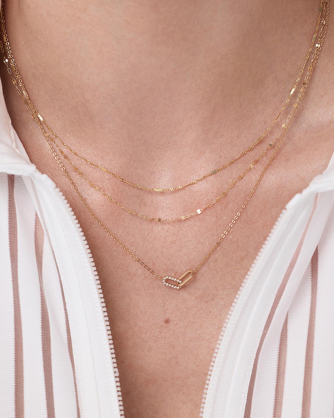 Solid Yellow Gold - Sparkle Link Chain Necklace