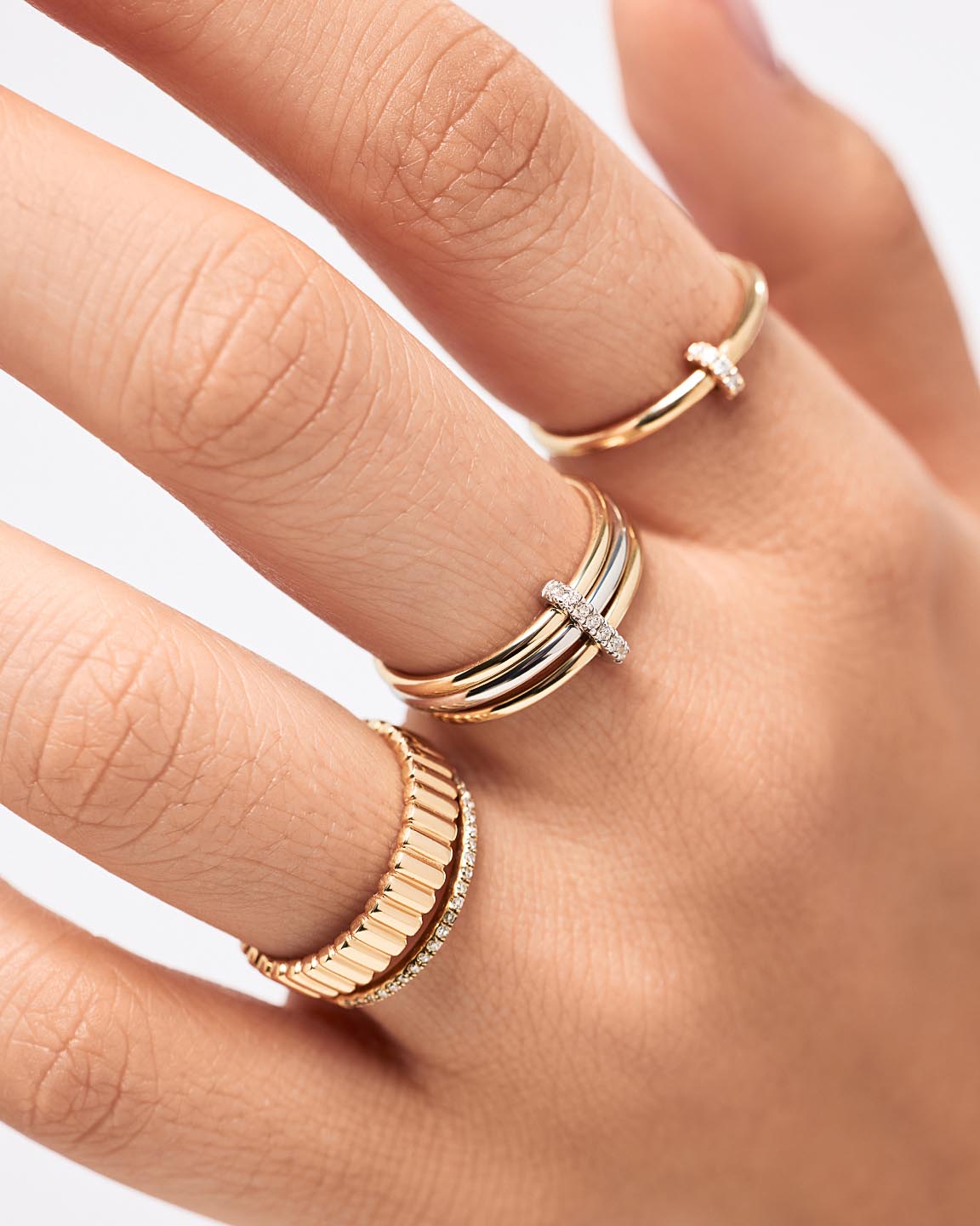 Solid Yellow Gold - Diamond Link Ring
