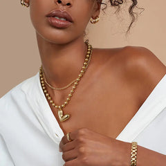 14K Beaded Chain Bubble Heart Necklaces