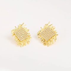 14k Braided Diamond Square Earrings - Veinci