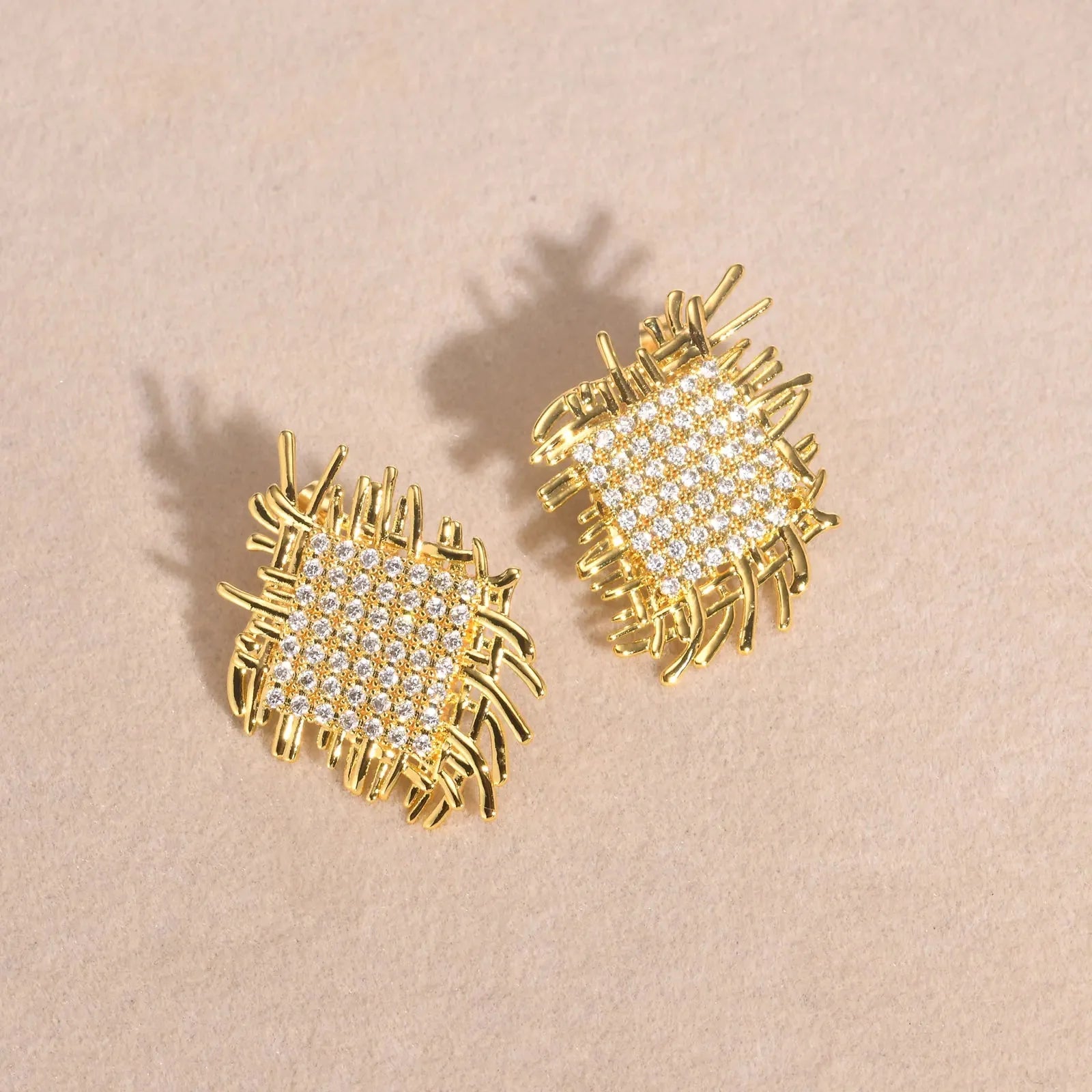 14k Braided Diamond Square Earrings - Veinci