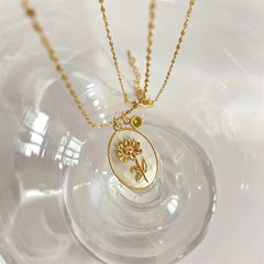 14k Dainty Birth Month Stone & Flower Charm Necklace - Veinci