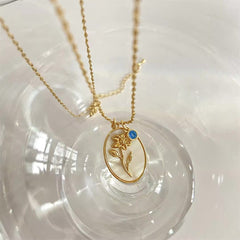 14k Dainty Birth Month Stone & Flower Charm Necklace - Veinci