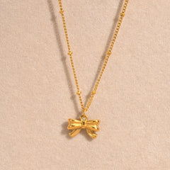 14k Dainty Feminine Bow Necklace - Veinci