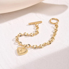 14k Dainty Heart Engraved Letter Initial Bracelet - Veinci