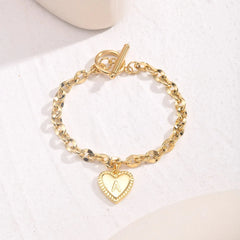 14k Dainty Heart Engraved Letter Initial Bracelet - Veinci