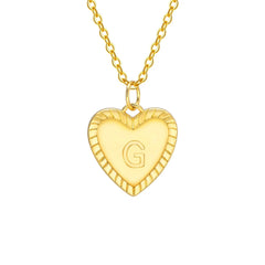 14k Dainty Heart Pendant Letter Initial Necklace - Veinci