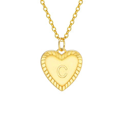 14k Dainty Heart Pendant Letter Initial Necklace - Veinci
