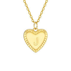 14k Dainty Heart Pendant Letter Initial Necklace - Veinci