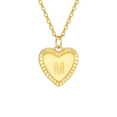 14k Dainty Heart Pendant Letter Initial Necklace - Veinci