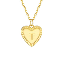14k Dainty Heart Pendant Letter Initial Necklace - Veinci