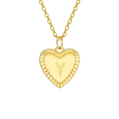 14k Dainty Heart Pendant Letter Initial Necklace - Veinci