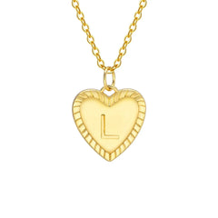 14k Dainty Heart Pendant Letter Initial Necklace - Veinci