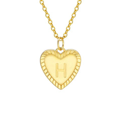 14k Dainty Heart Pendant Letter Initial Necklace - Veinci